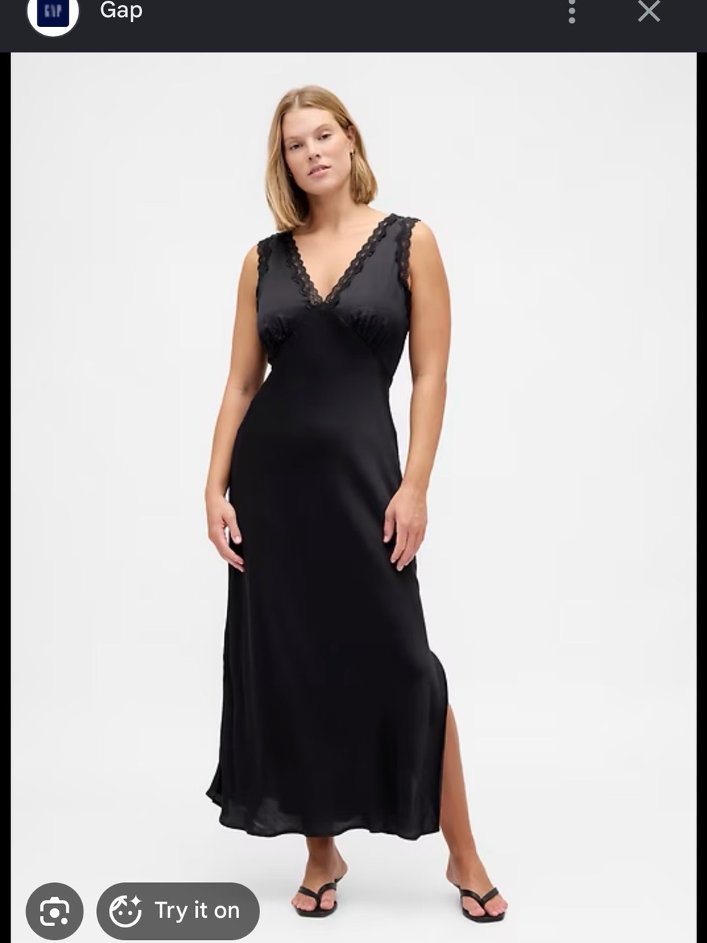 GAP Black Lace-Trim V-Neck Slip Dress